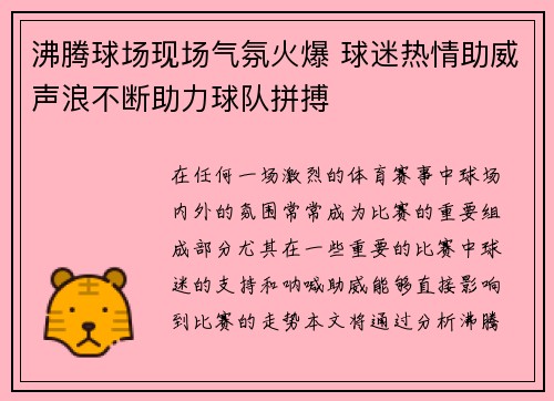 沸腾球场现场气氛火爆 球迷热情助威声浪不断助力球队拼搏