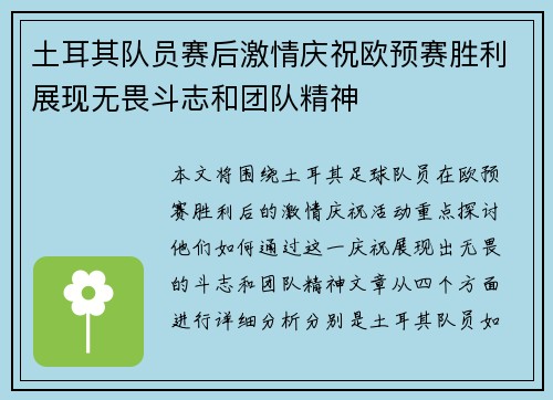 土耳其队员赛后激情庆祝欧预赛胜利展现无畏斗志和团队精神