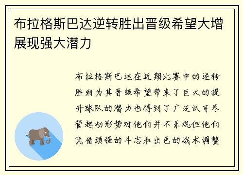 布拉格斯巴达逆转胜出晋级希望大增展现强大潜力
